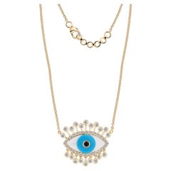 Collana con ciondolo in oro giallo 14K con diamante naturale e occhio maligno di turchese