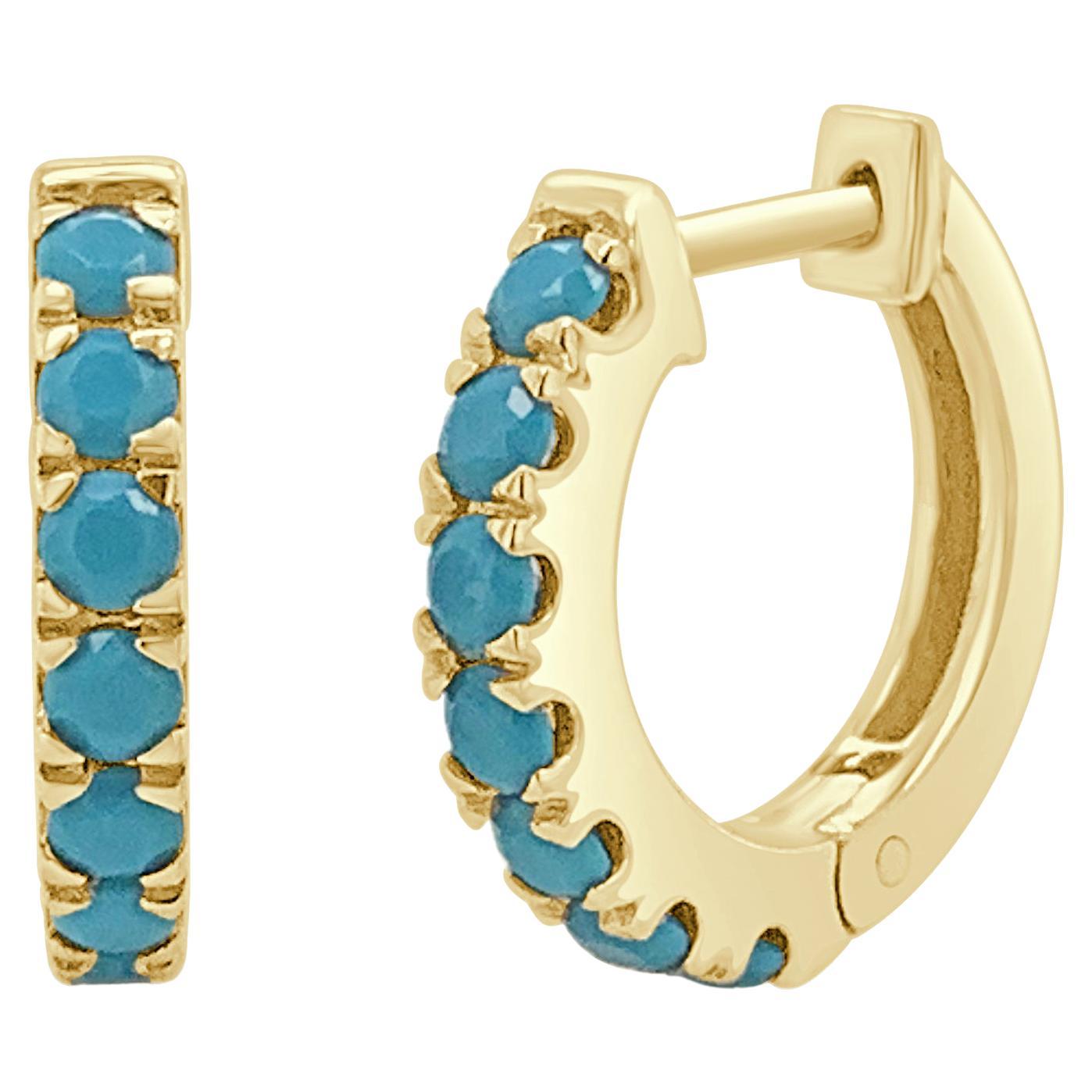 14k Yellow Gold Turquoise Huggie Hoop Earrings Gifts for Her