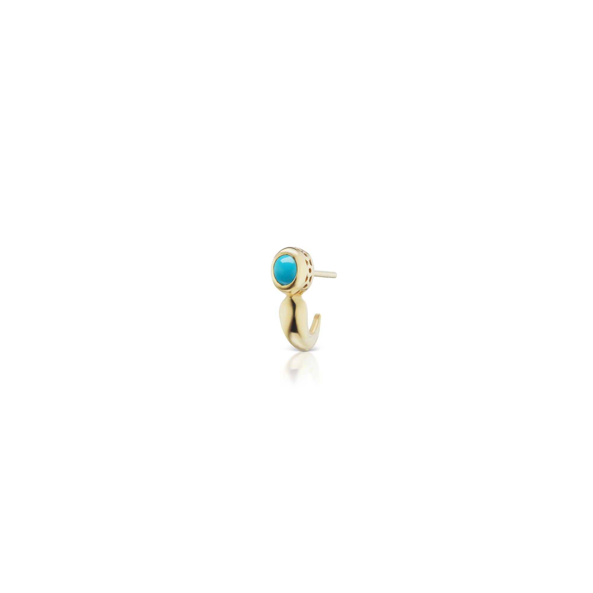 Contemporary 14 Karat Yellow Gold Turquoise Huggie Stud Earring For Sale
