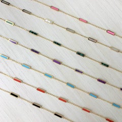 14k Yellow Gold & Turquoise Inlay Station Bar Necklace