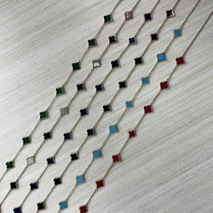 14k Yellow Gold & Turquoise Inlay Station Clover Necklace