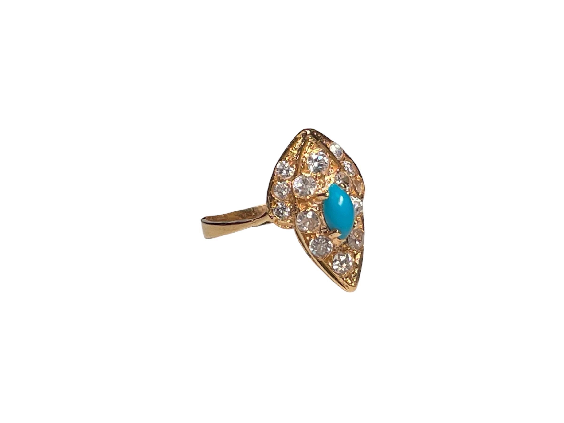 14K Yellow  Gold Turquoise Sapphires Cocktail Ring For Sale 5
