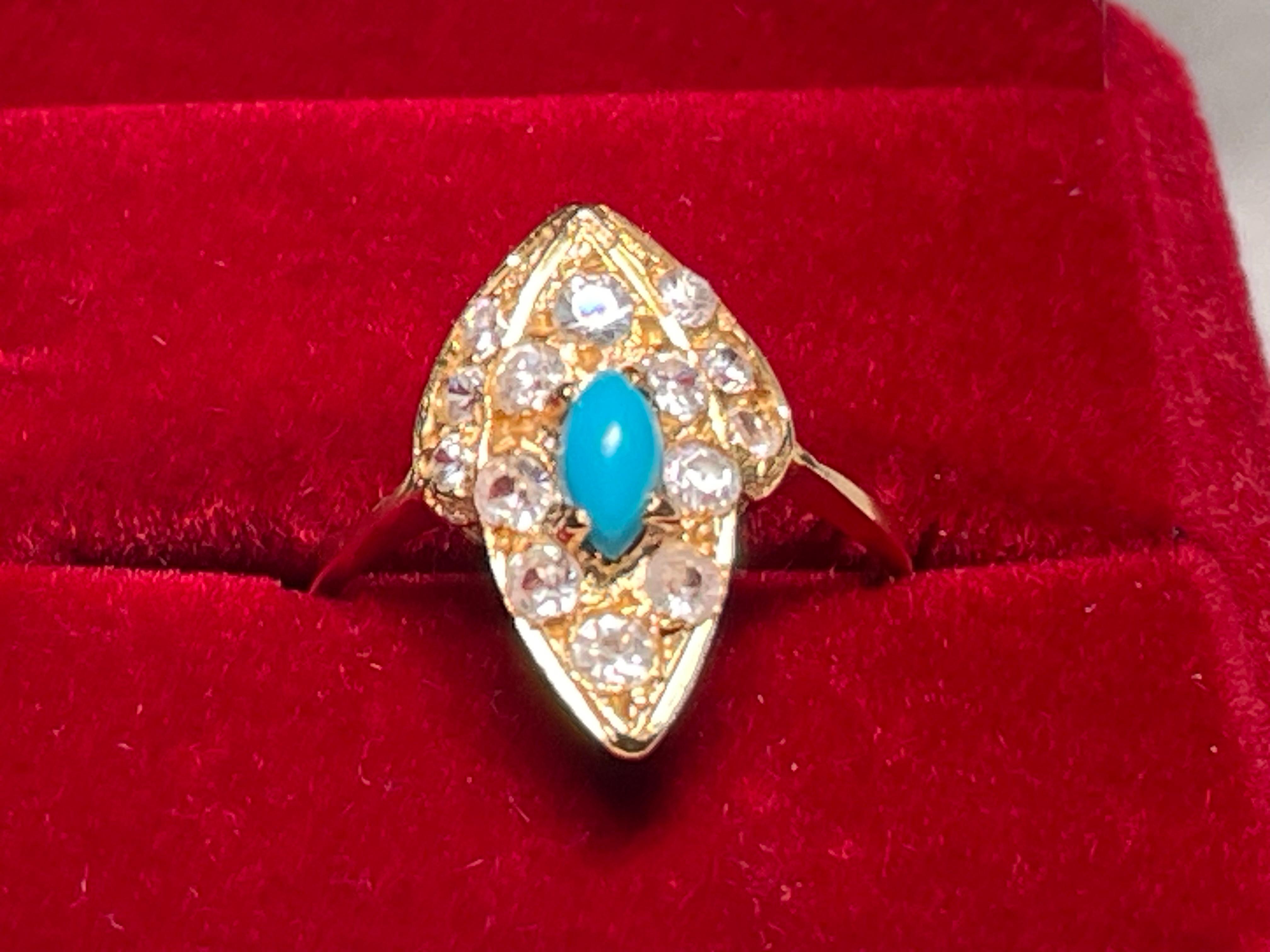 Women's 14K Yellow  Gold Turquoise Sapphires Cocktail Ring For Sale
