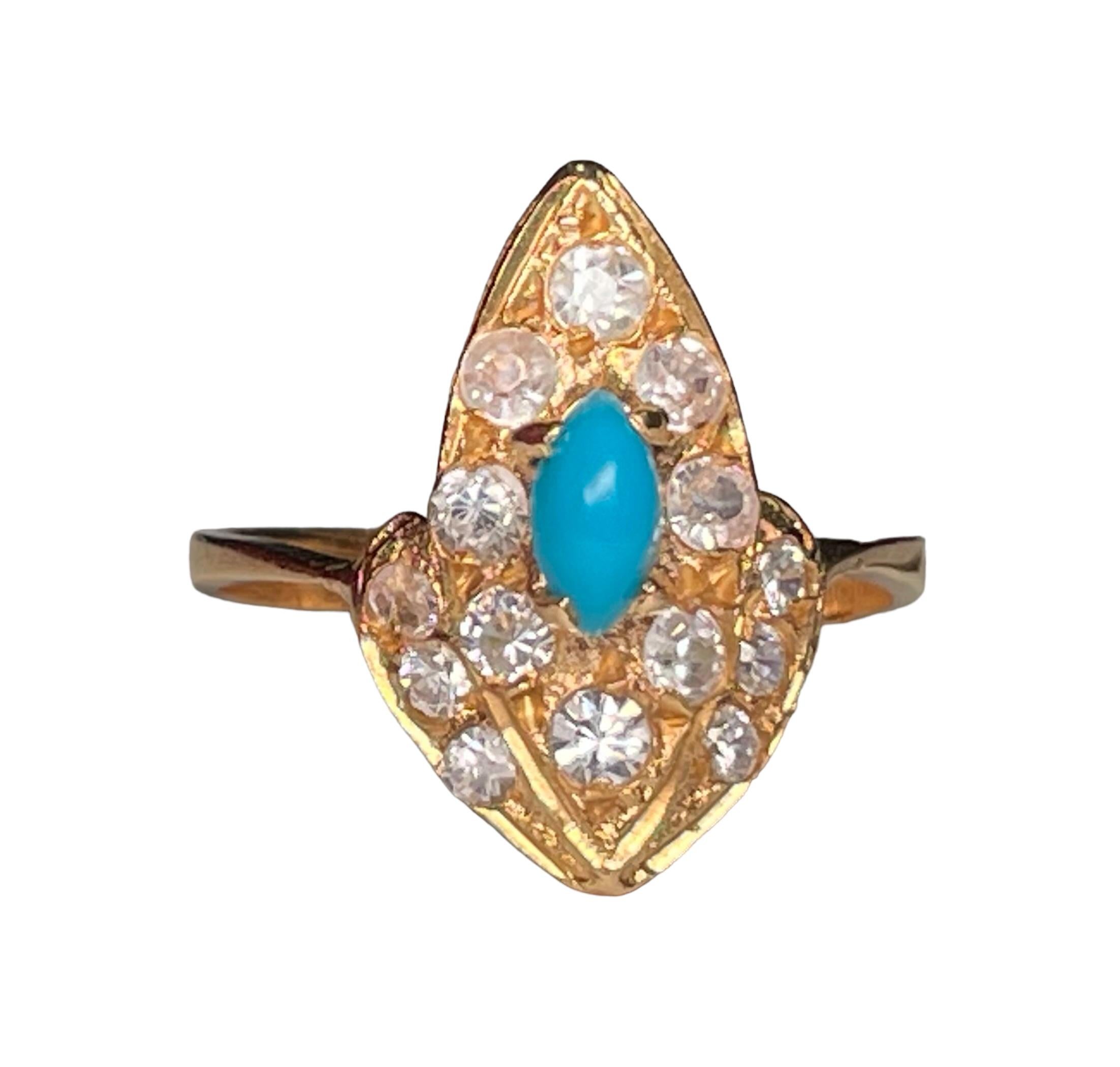 14K Yellow  Gold Turquoise Sapphires Cocktail Ring For Sale 9