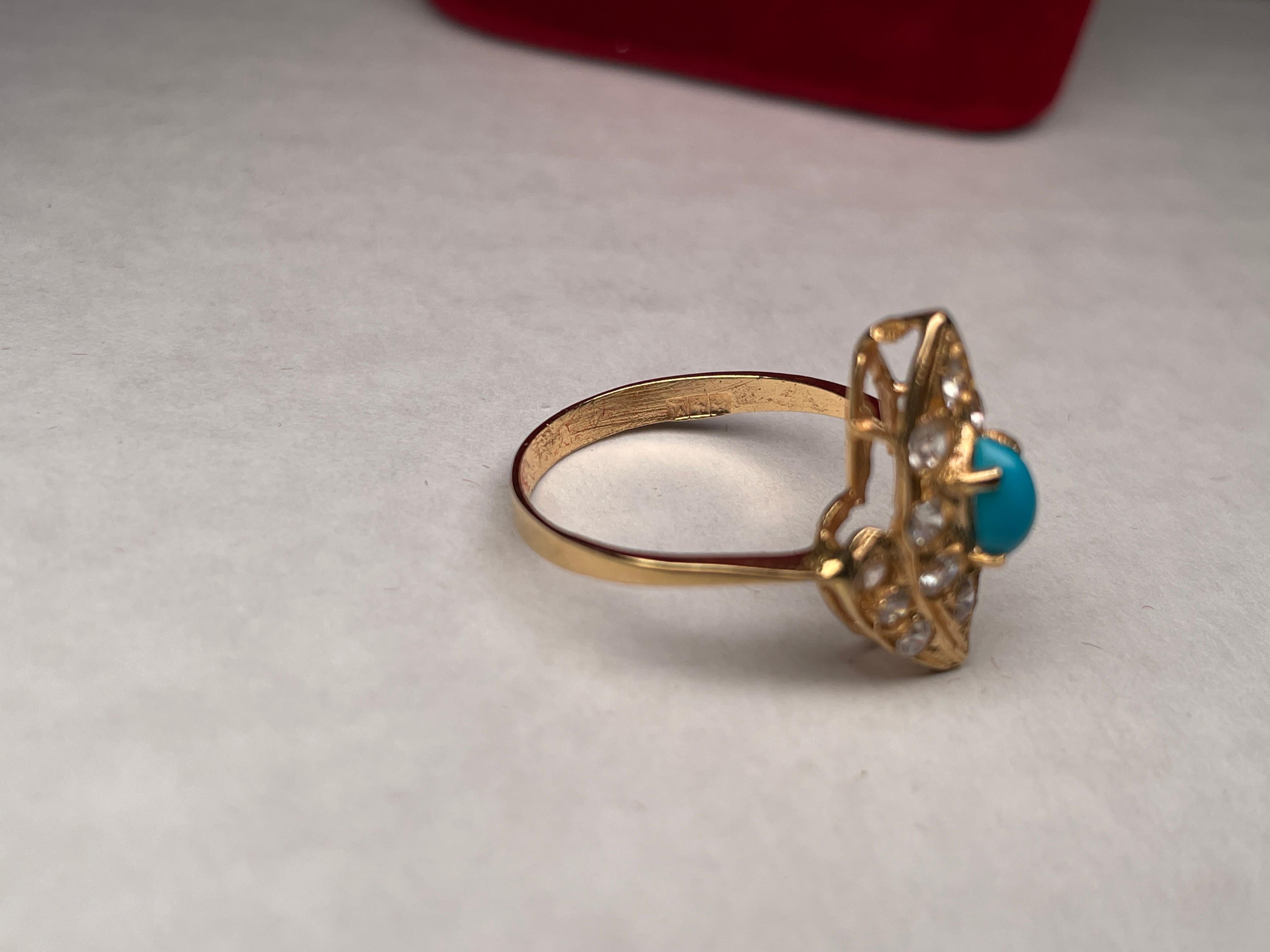 14K Yellow  Gold Turquoise Sapphires Cocktail Ring For Sale 1
