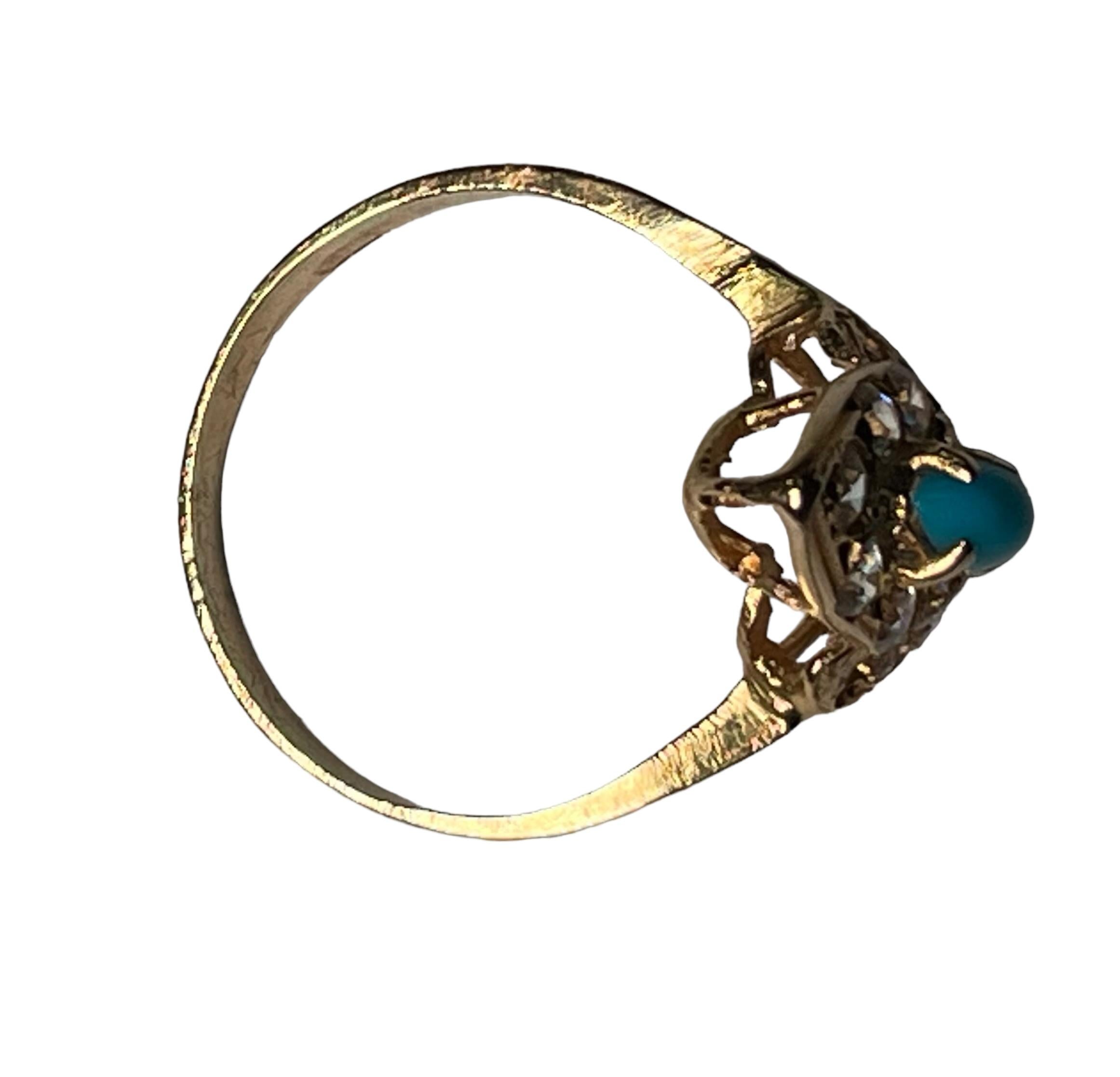 14K Yellow  Gold Turquoise Sapphires Cocktail Ring For Sale 11