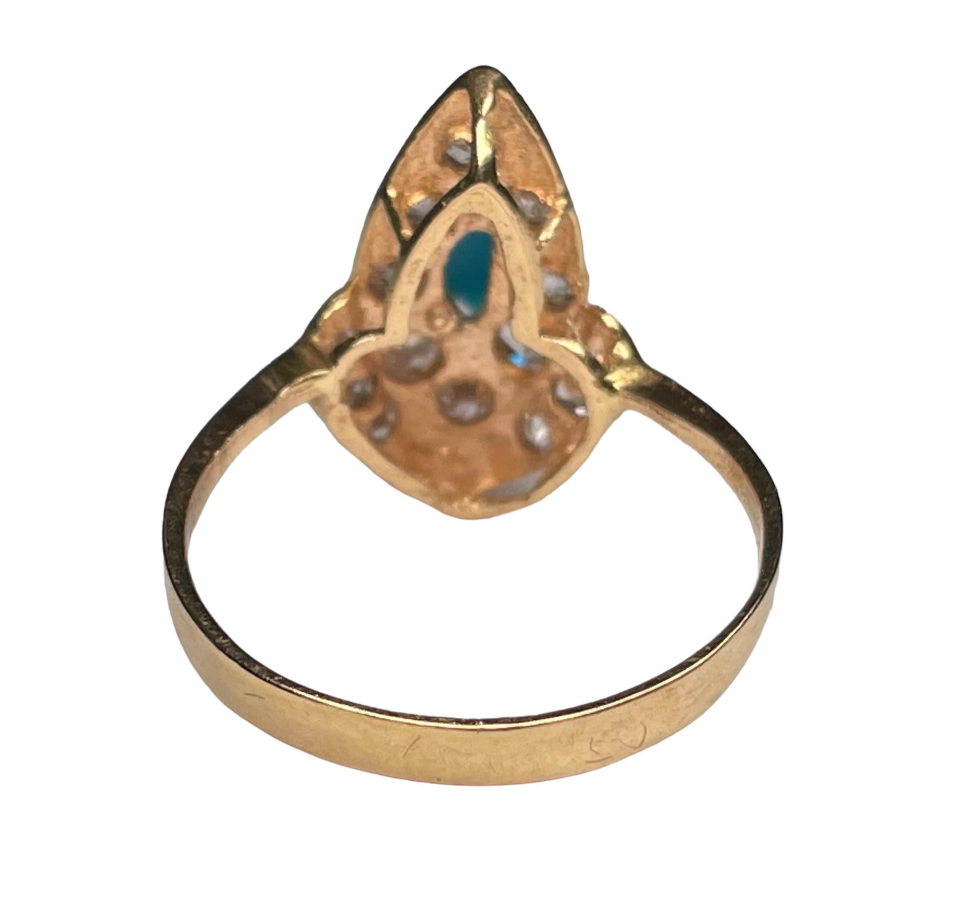 14K Yellow  Gold Turquoise Sapphires Cocktail Ring For Sale 12