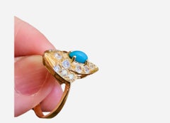 14K Yellow  Gold Turquoise Sapphires Cocktail Ring