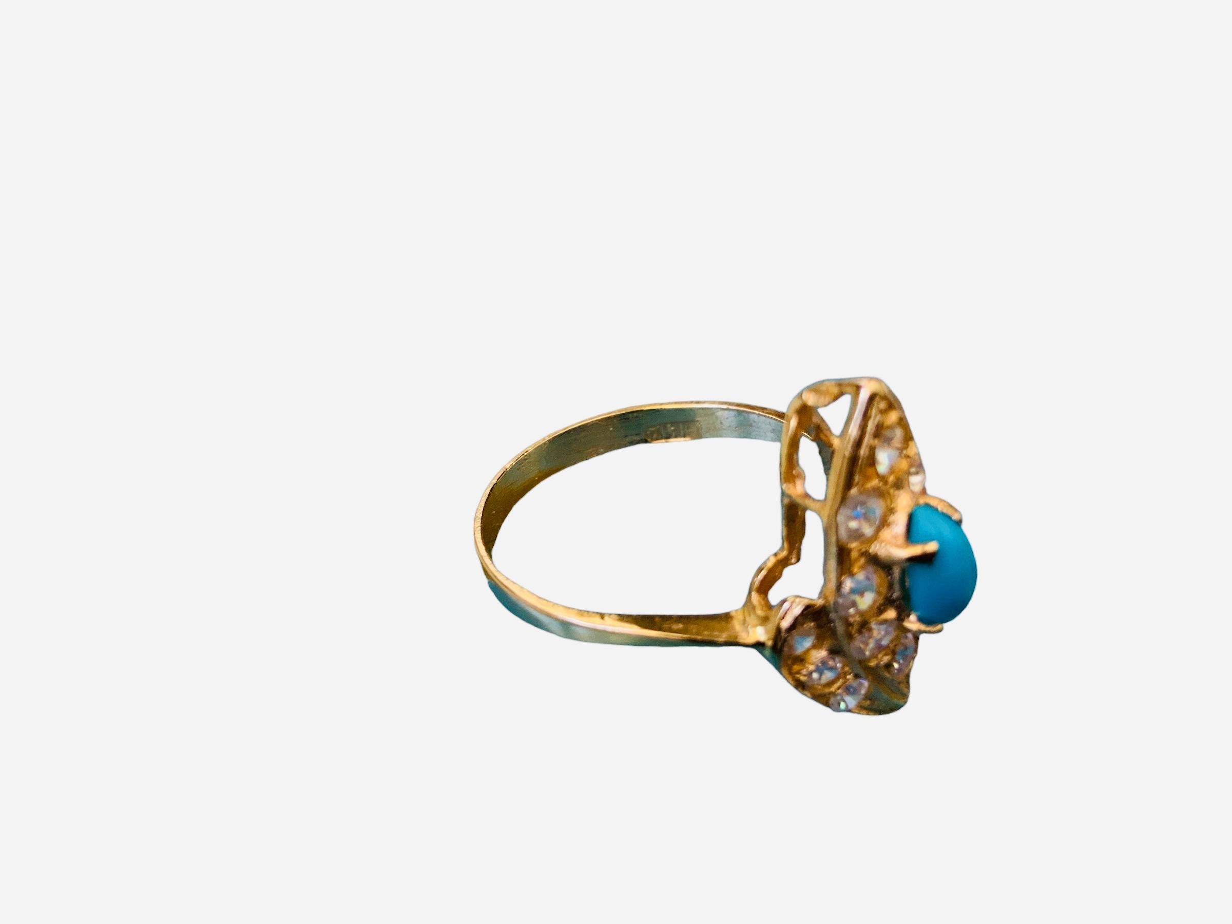 14K Yellow  Gold Turquoise Sapphires Cocktail Ring In Good Condition For Sale In Guaynabo, PR