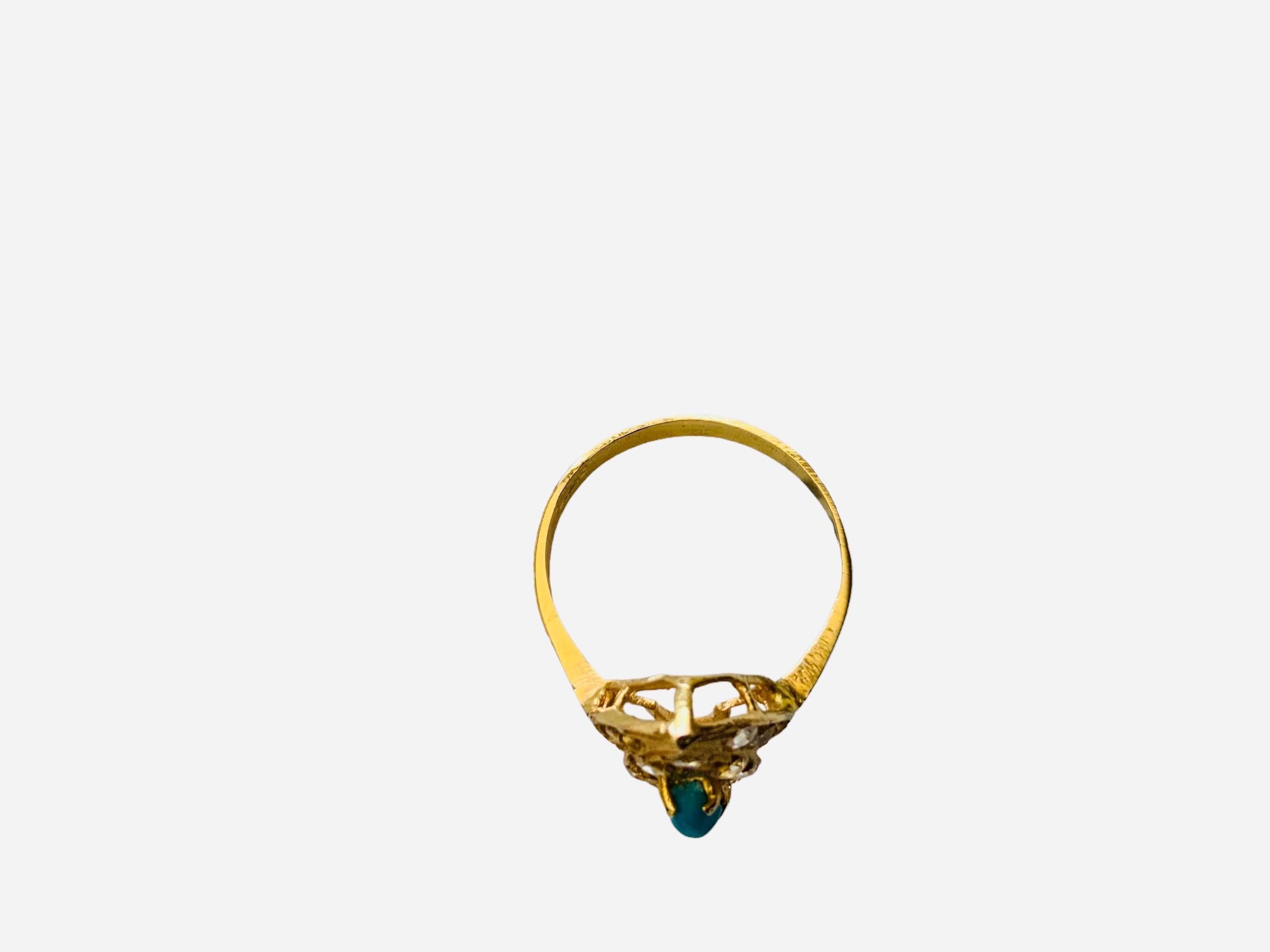 14K Yellow  Gold Turquoise Sapphires Cocktail Ring For Sale 3