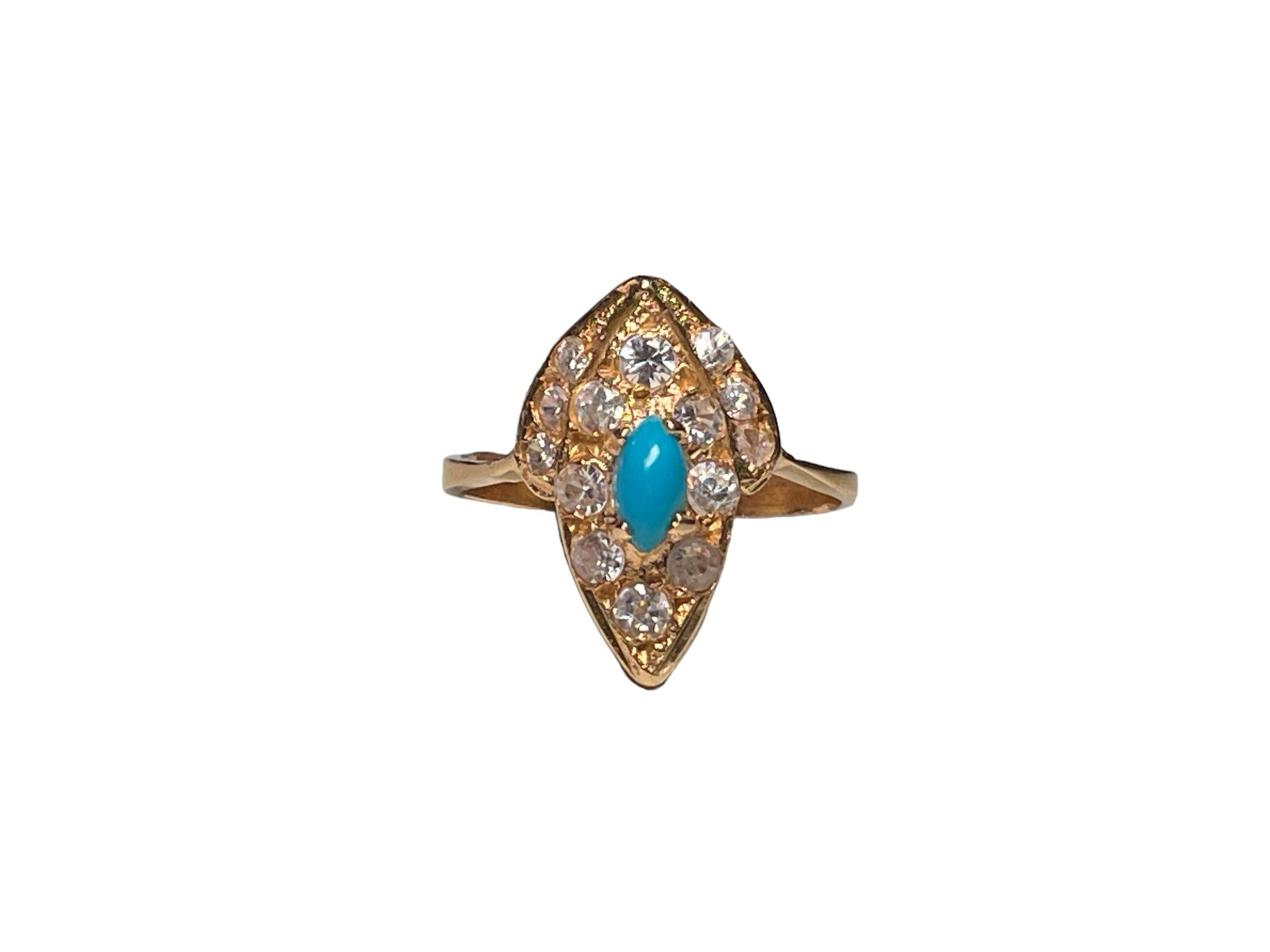 14K Yellow  Gold Turquoise Sapphires Cocktail Ring For Sale 4