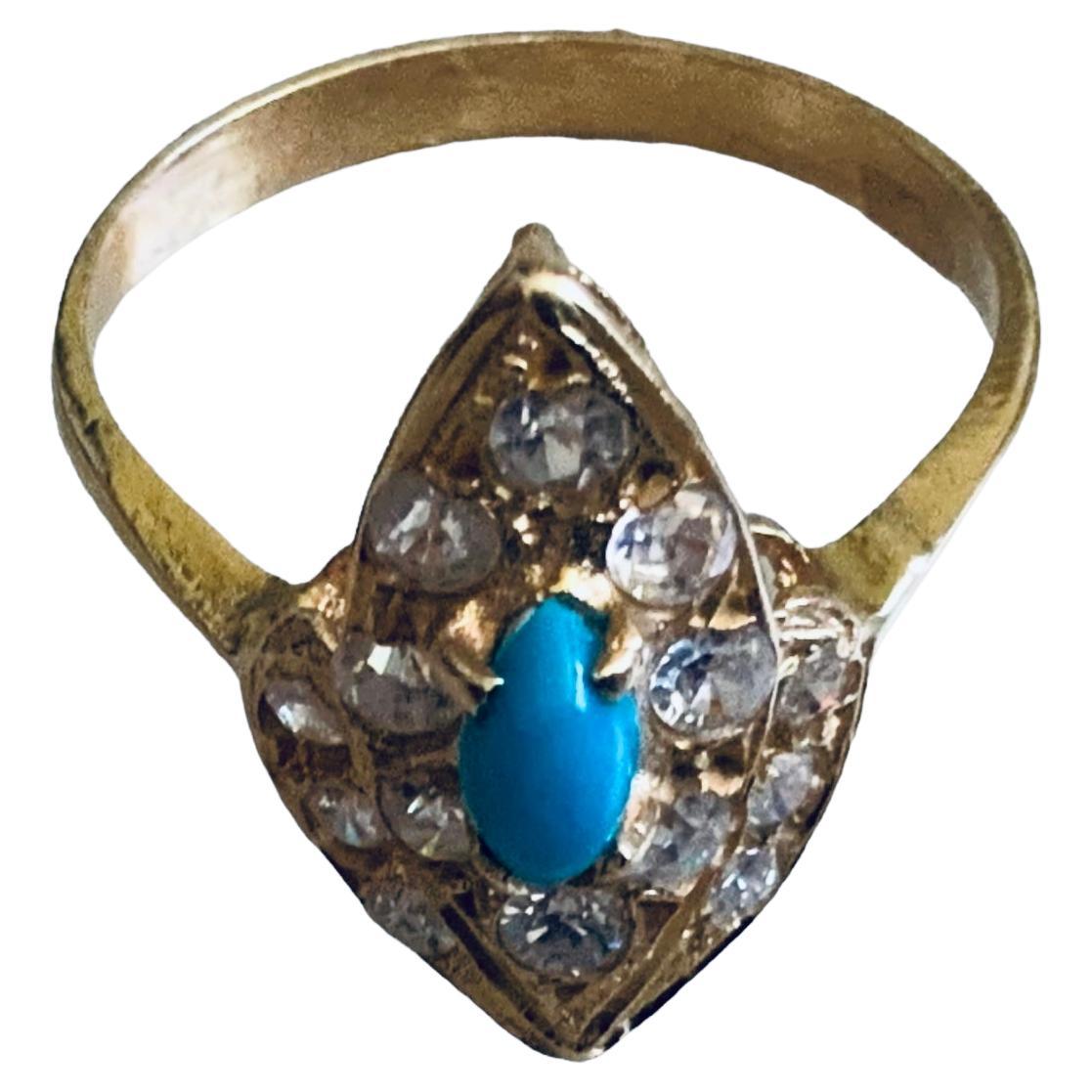 14K Yellow  Gold Turquoise Sapphires Cocktail Ring For Sale
