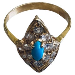 Vintage 14K Yellow  Gold Turquoise Sapphires Cocktail Ring