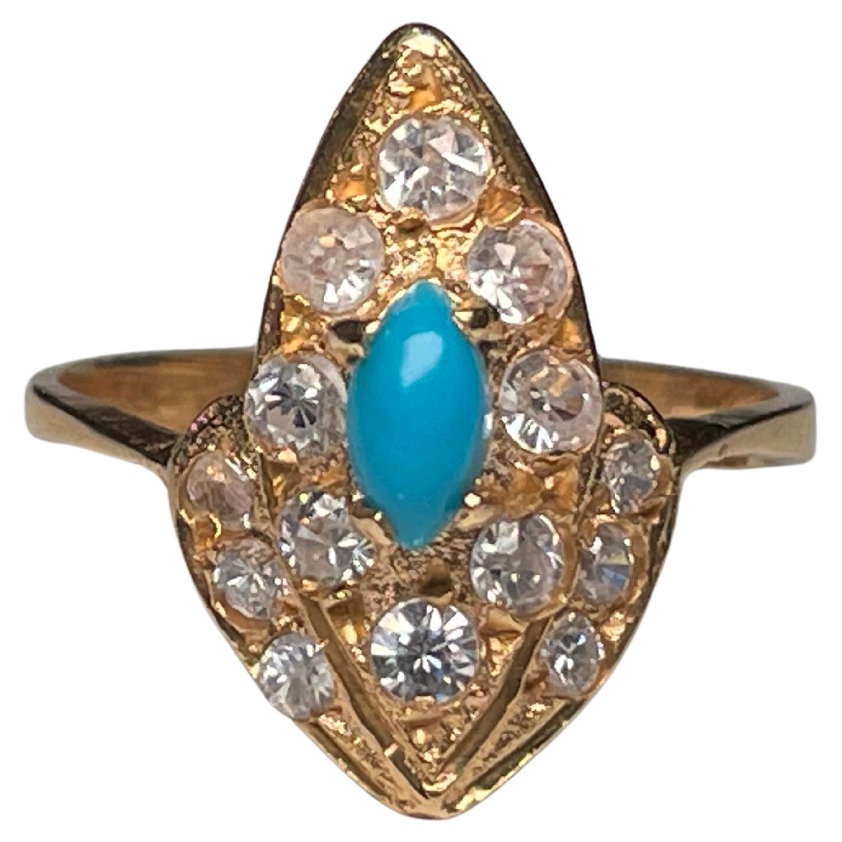 Jaune 14K  Bague cocktail turquoise saphirs