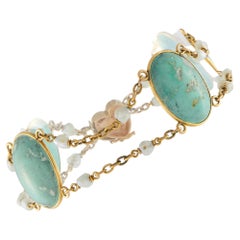 14K Yellow Gold Turquoise Seed Pearl Bracelet