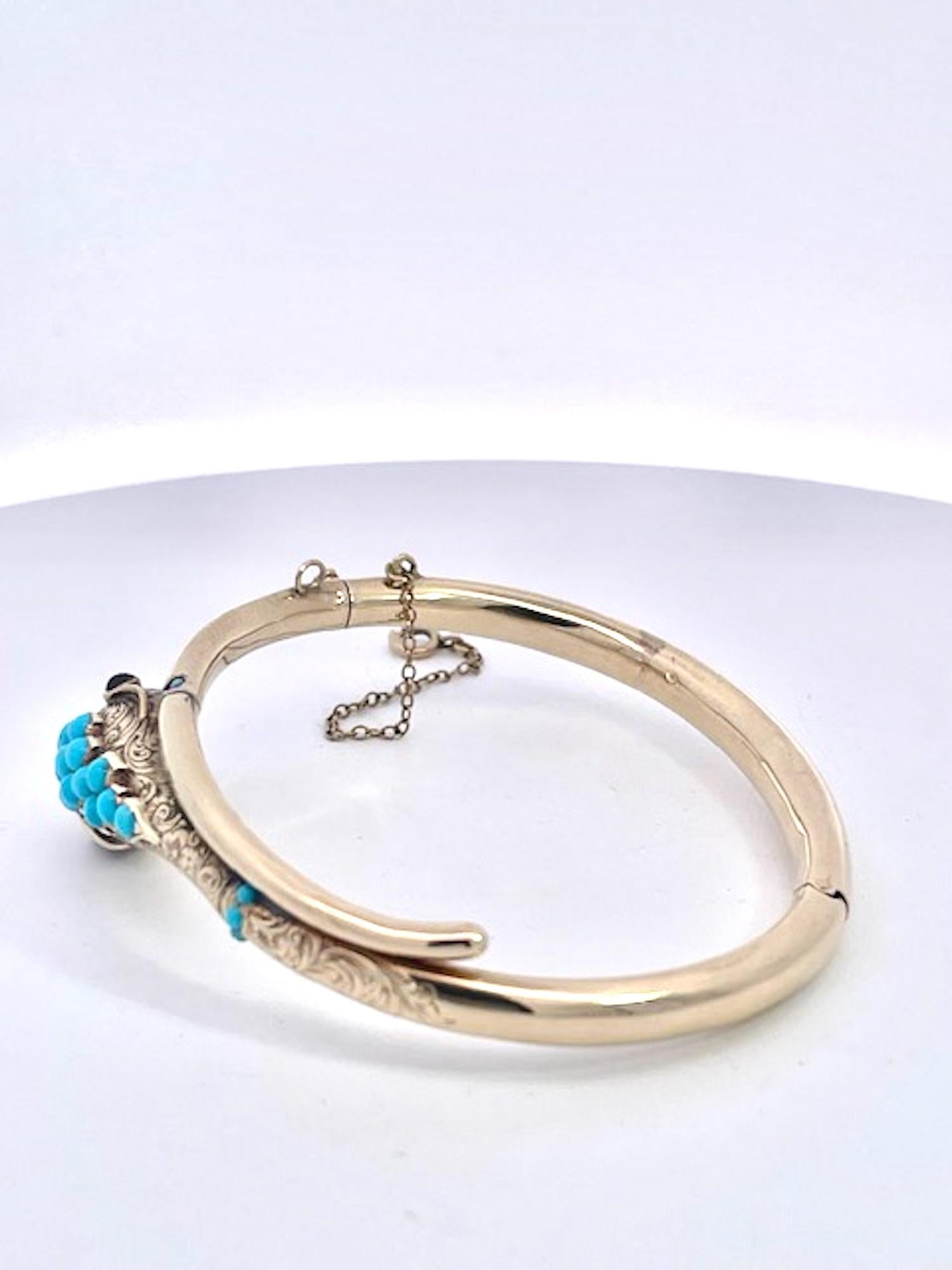 14K Yellow Gold Turquoise Snake bracelet In Good Condition In North Hollywood, CA