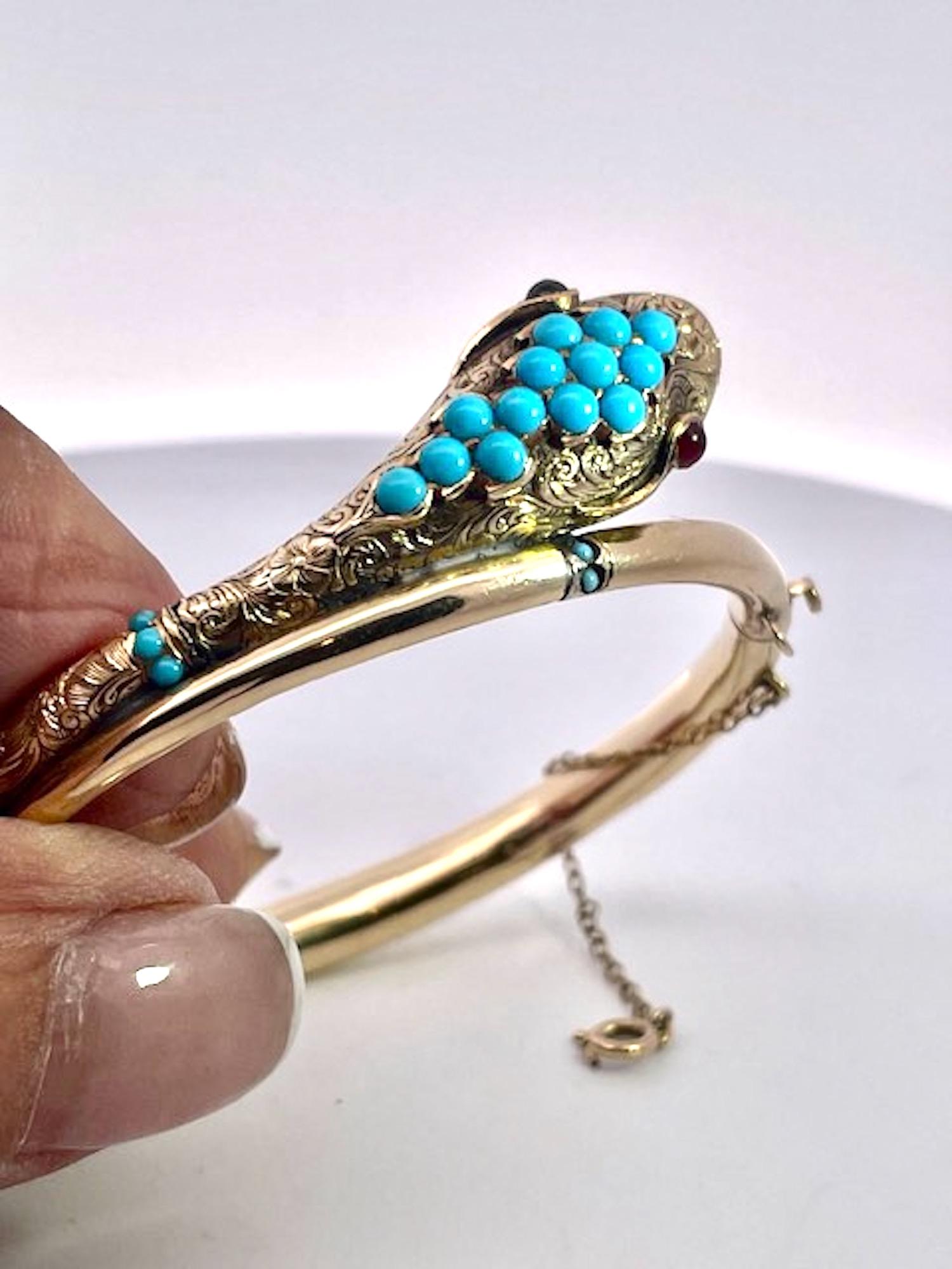 14K Yellow Gold Turquoise Snake bracelet 1