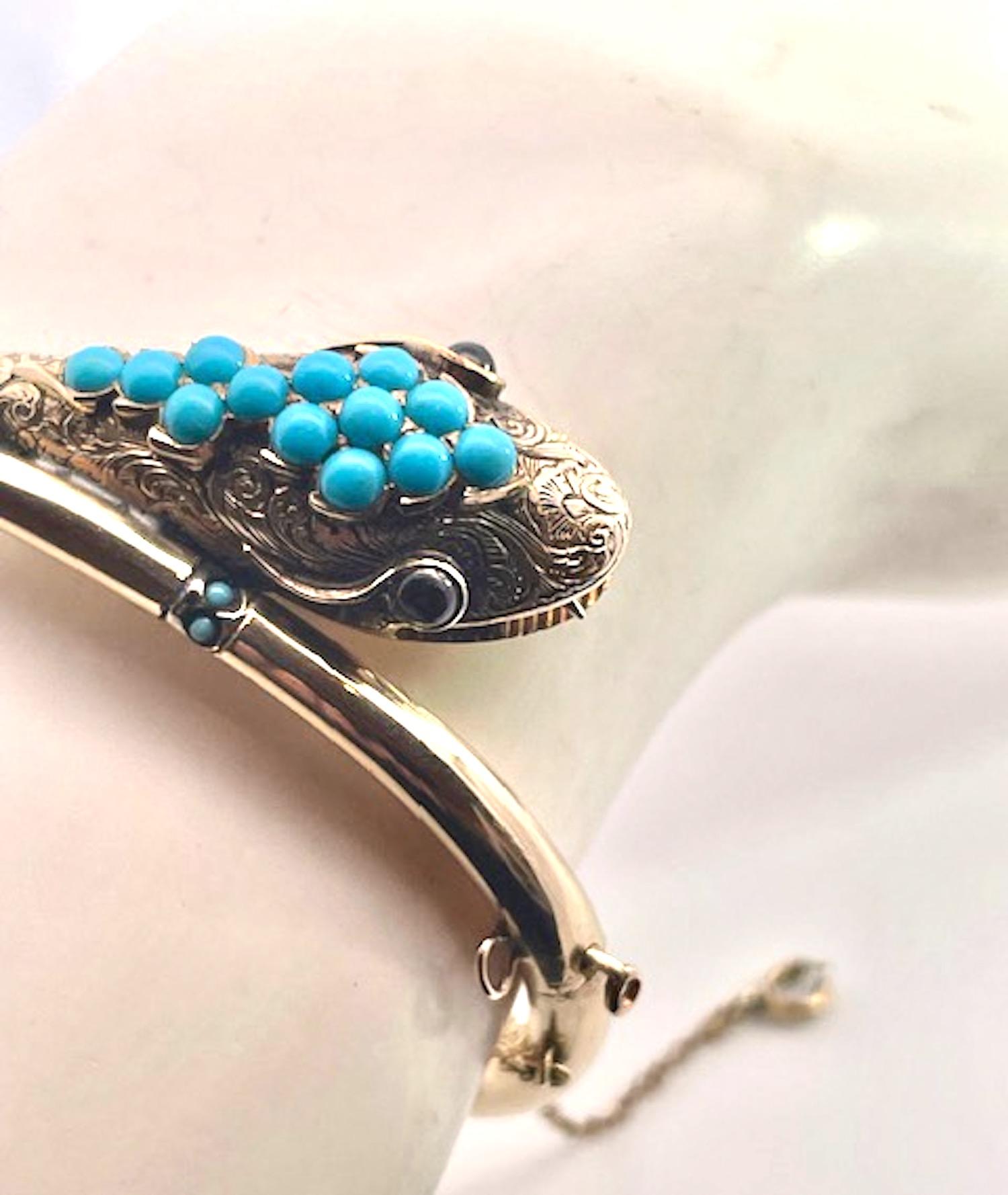 14K Yellow Gold Turquoise Snake bracelet 2