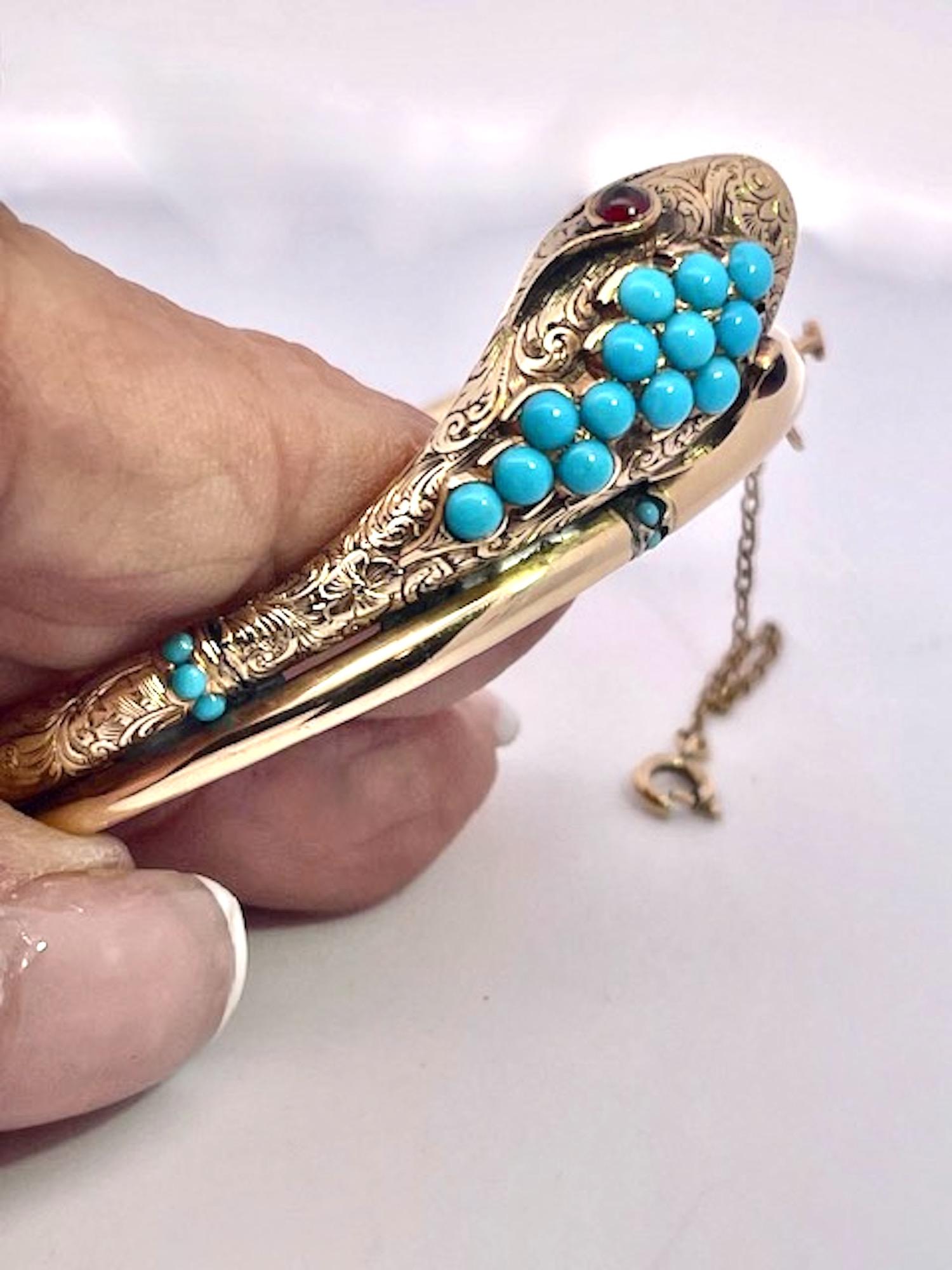 14K Yellow Gold Turquoise Snake bracelet For Sale 3