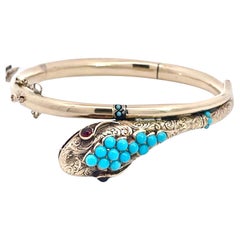 14K Yellow Gold Turquoise Snake bracelet
