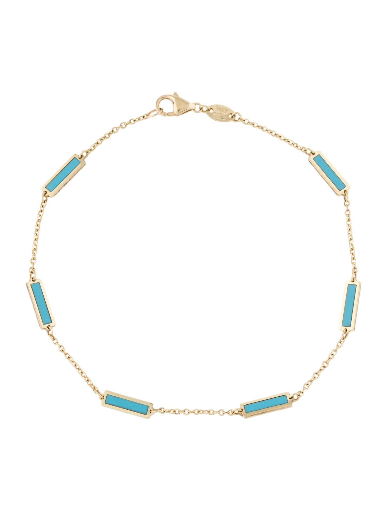 Contemporary 14k Yellow Gold & Turquoise Station Bar Bracelet