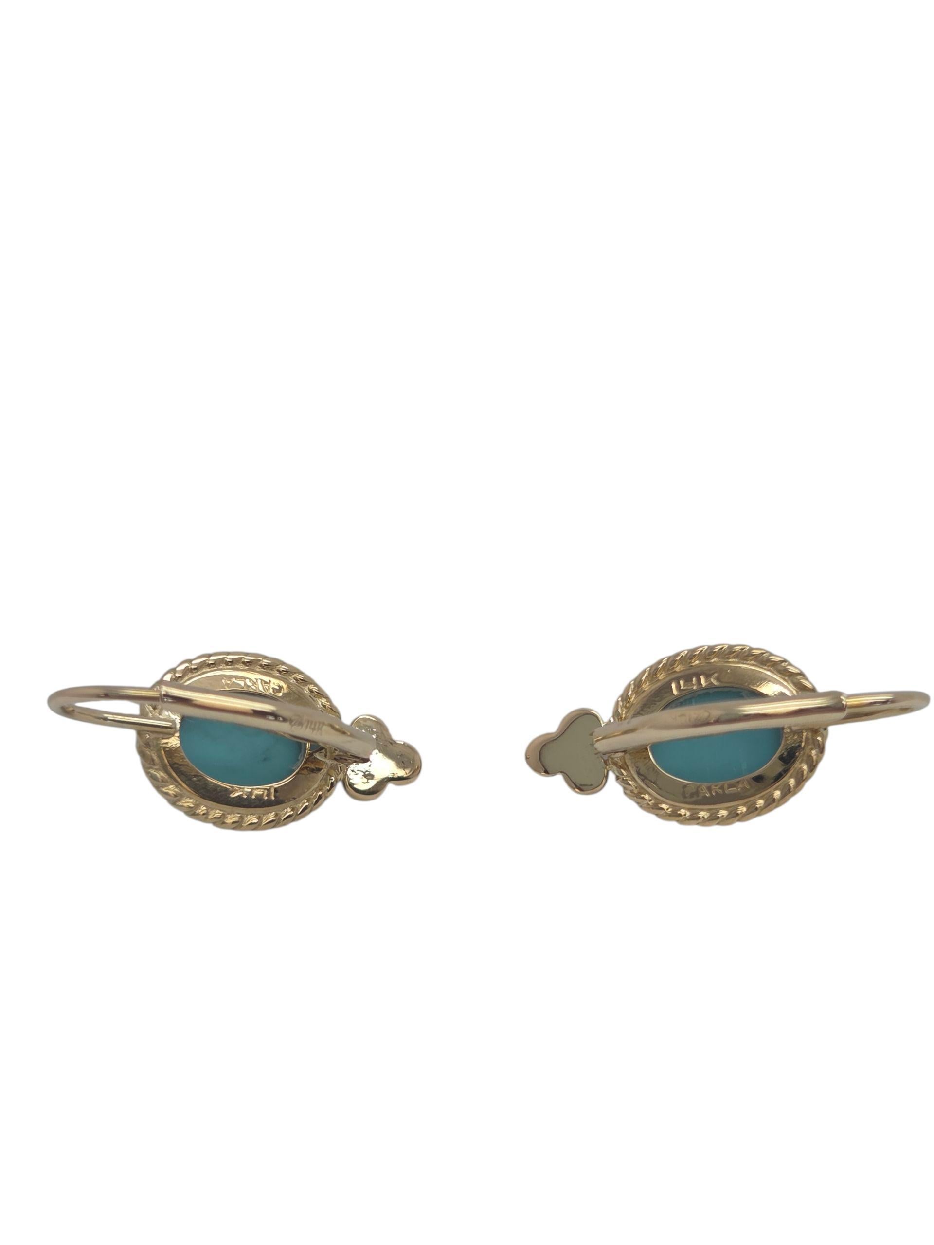 Orecchini con pietra turchese in oro giallo 14K #23826 In condizioni buone in vendita a Washington Depot, CT