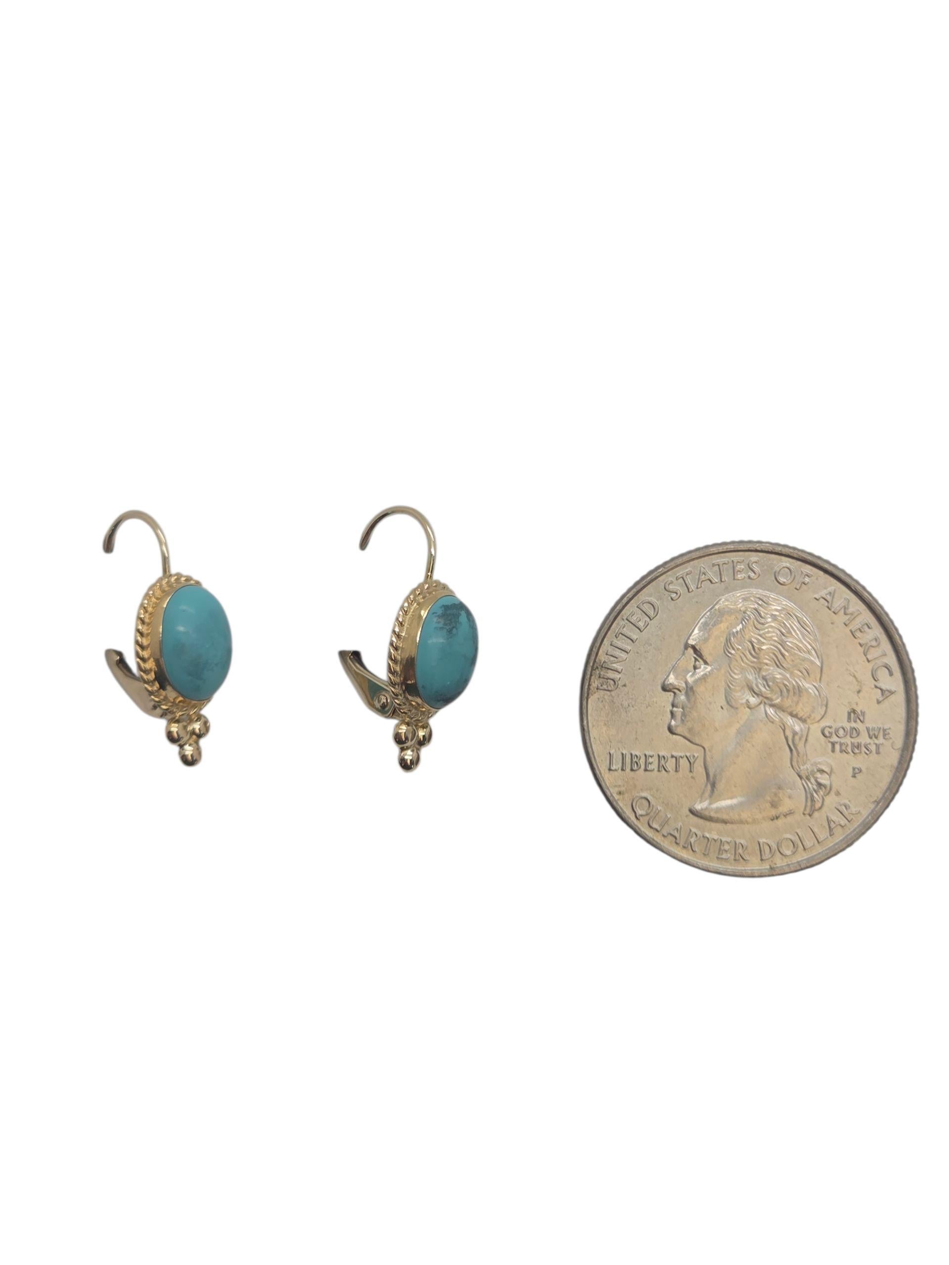 Donna Orecchini con pietra turchese in oro giallo 14K #23826 in vendita