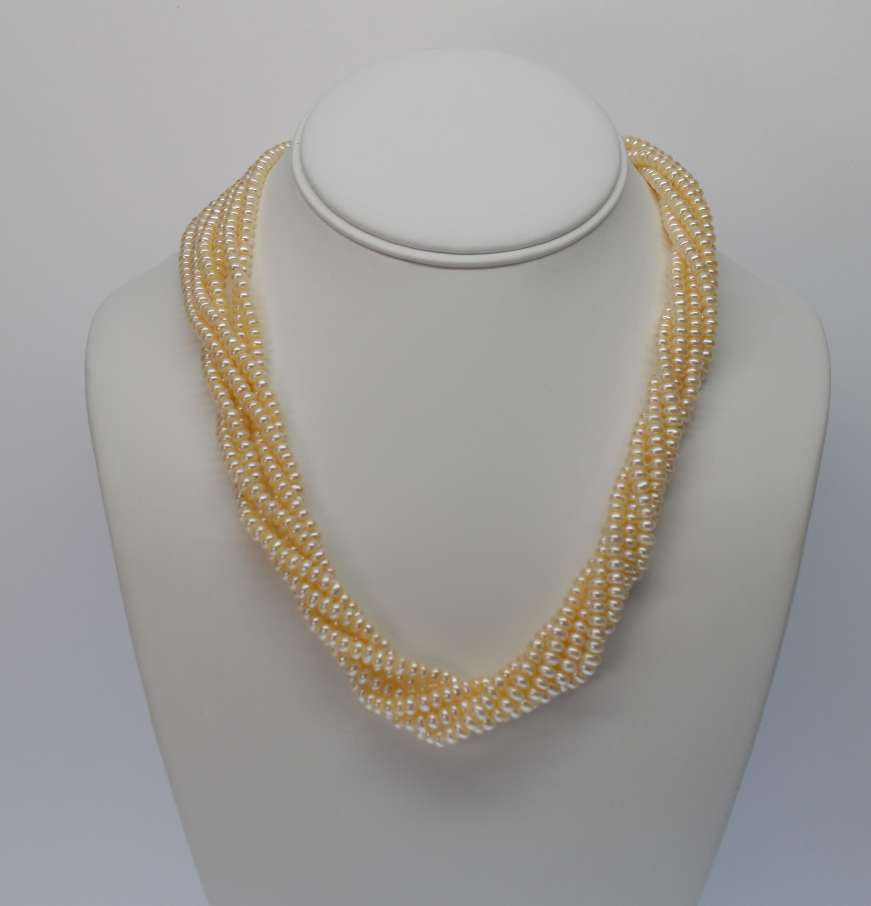 14 Karat Yellow Gold Twin Lion Head Multi-Strand Akoya Pearl Necklace 1