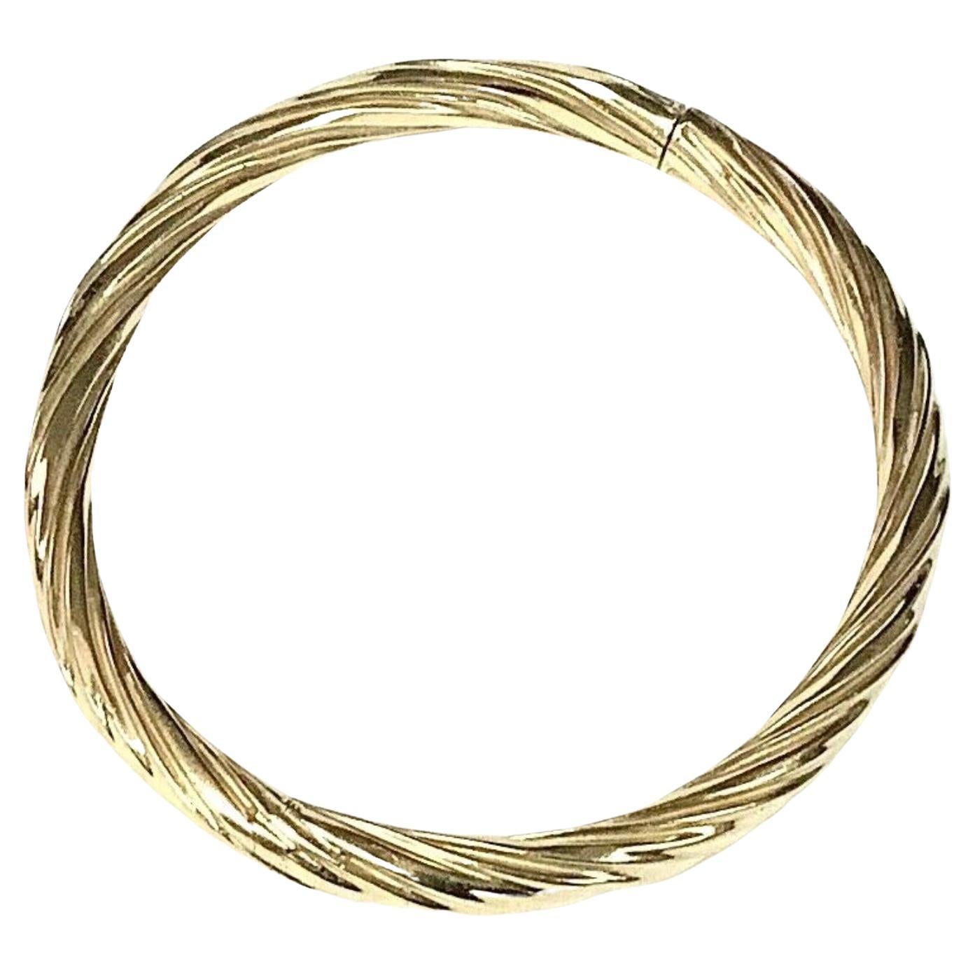 Contemporary 14K Yellow Gold Twist Style Bangle Bracelet at 1stDibs