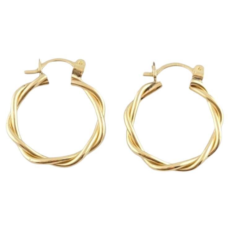 14K Yellow Gold Twist Hoop Earrings #15846 For Sale