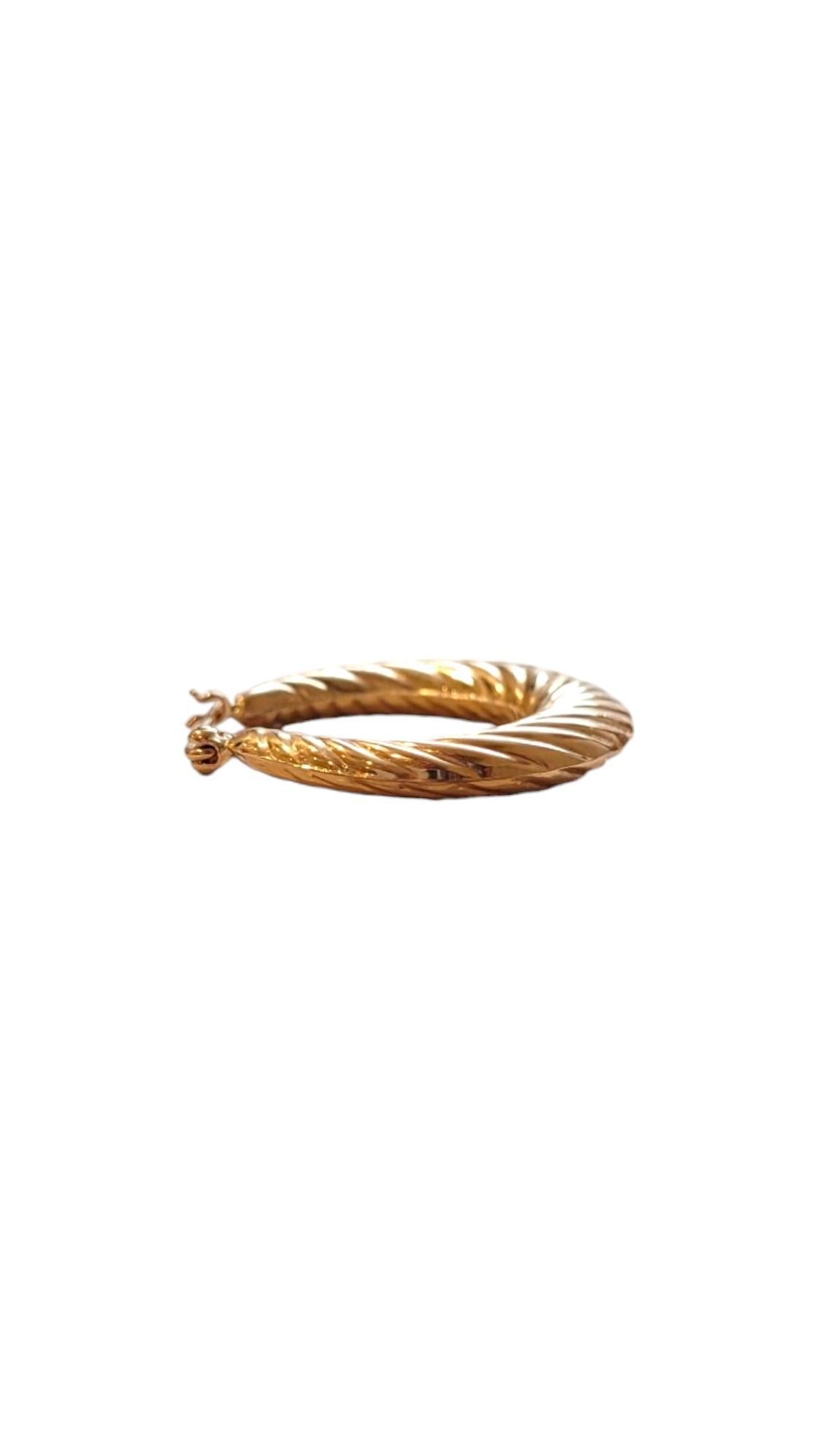 Women's 14K Yellow Gold Twist Ribbed Hoop Earrings #18107 For Sale
