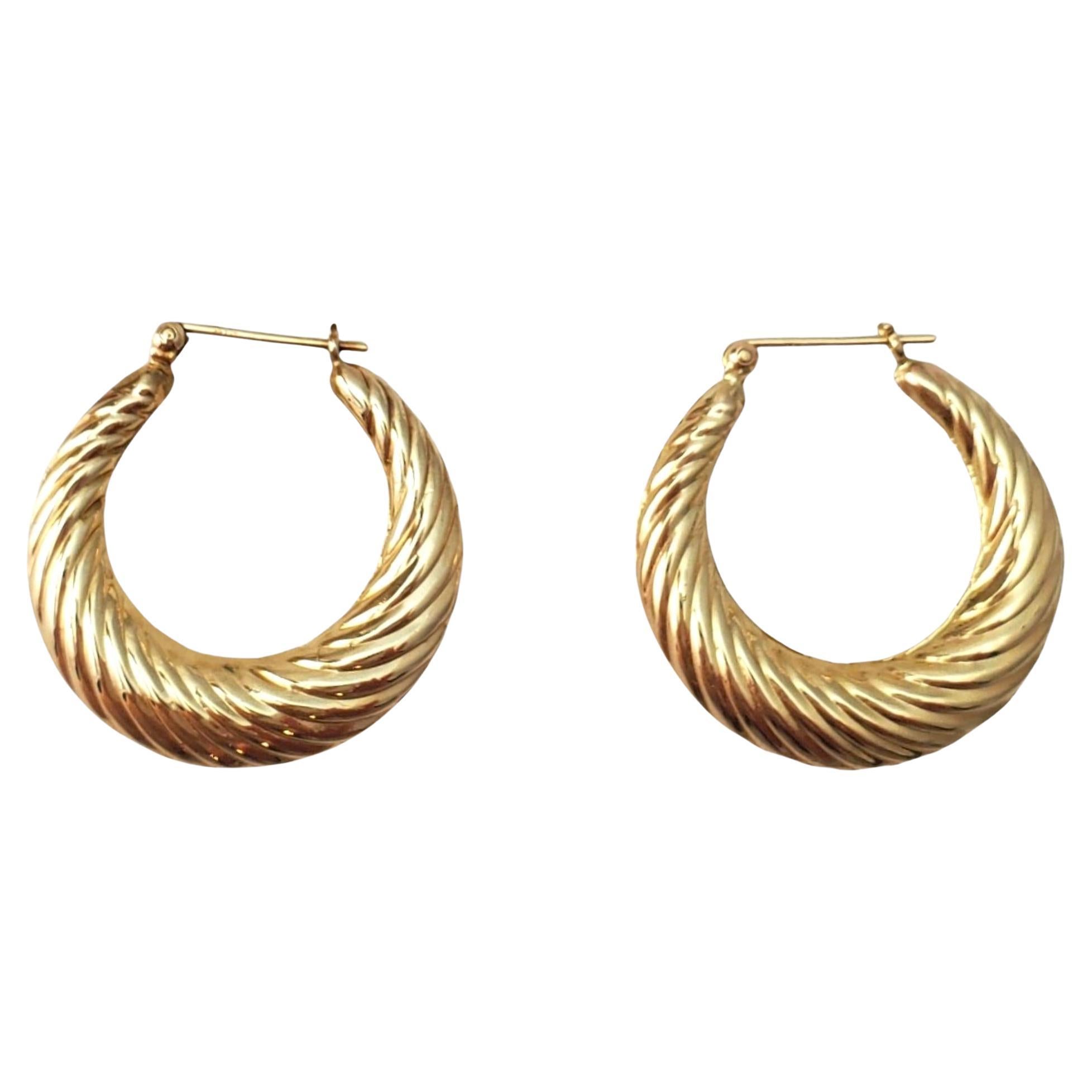 14K Yellow Gold Twist Ribbed Hoop Earrings #18107