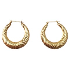 14K Yellow Gold Twist Ribbed Hoop Earrings #18107
