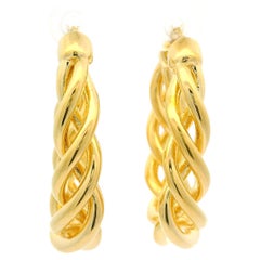 14k Yellow Gold Twisted Braided Polished Finish Hoop Snap Earrings