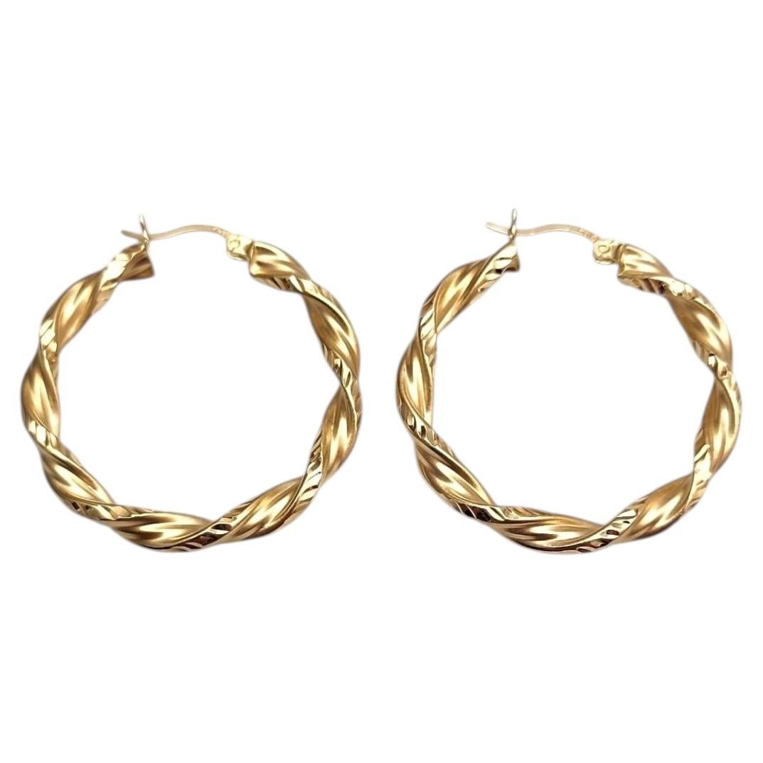 Orecchini a cerchio intrecciati in oro giallo 14K, 1,5" #25432