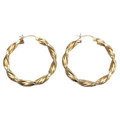 Pendientes de aro retorcido de oro amarillo de 14K, 1,5" #25432