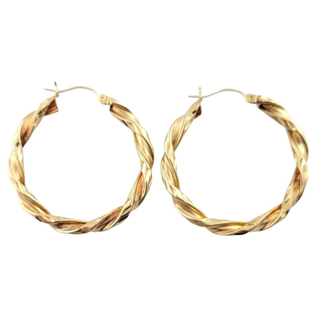 14K Yellow Gold Twisted Hoop Earrings #16135 For Sale