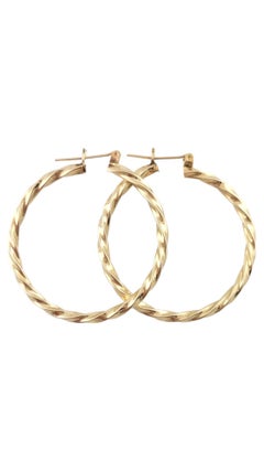 14K Yellow Gold Twisted Hoop Earrings #16191
