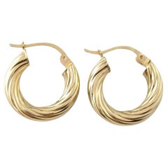 14K Yellow Gold Twisted Hoop Earrings #16868