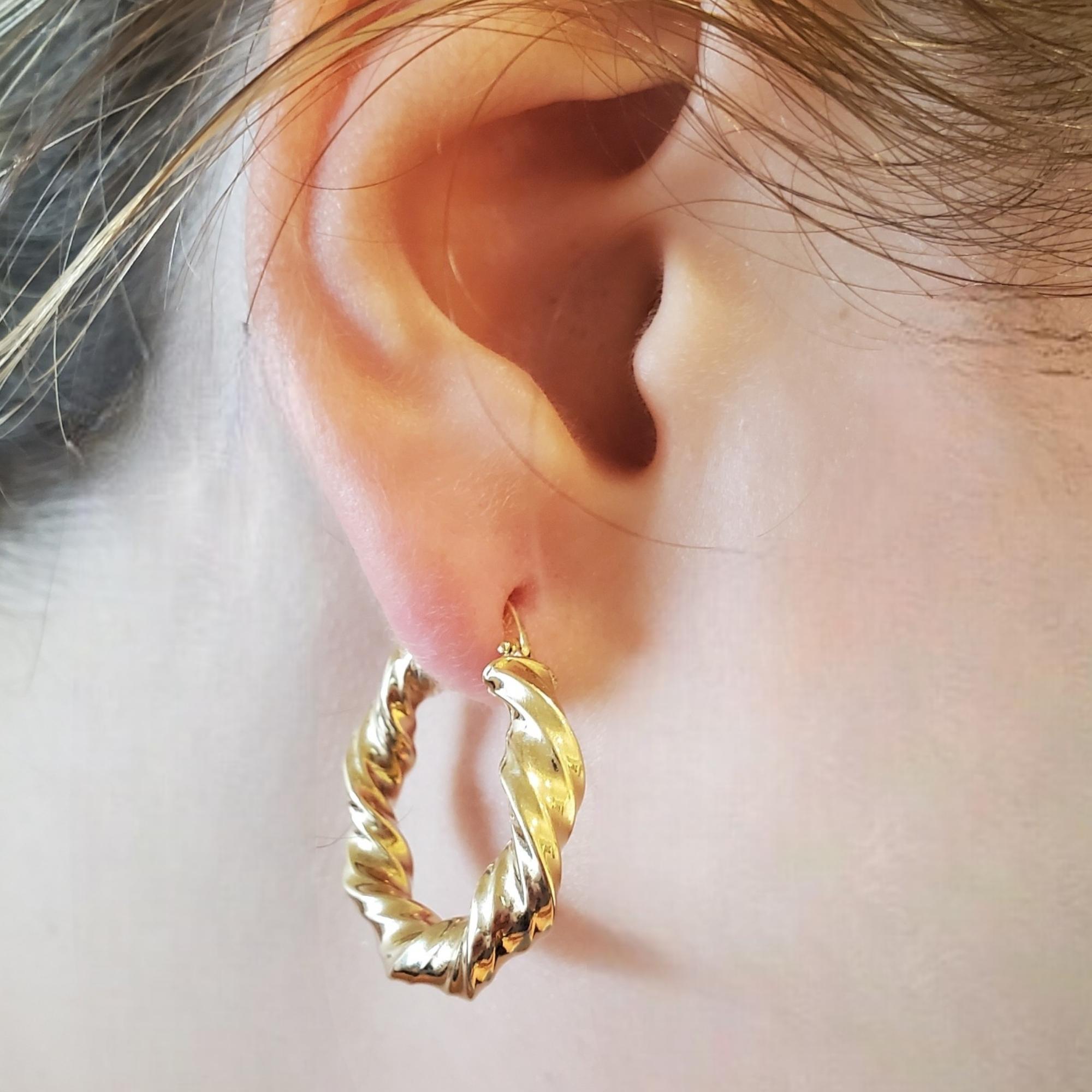 14K Yellow Gold Twisted Hoop Earrings #17626 For Sale 1