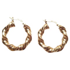14K Yellow Gold Twisted Hoop Earrings #17626