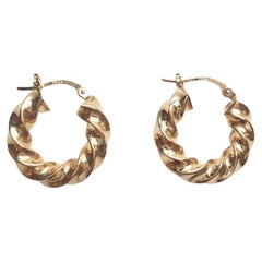 14K Yellow Gold Twisted Hoop Earrings #17630