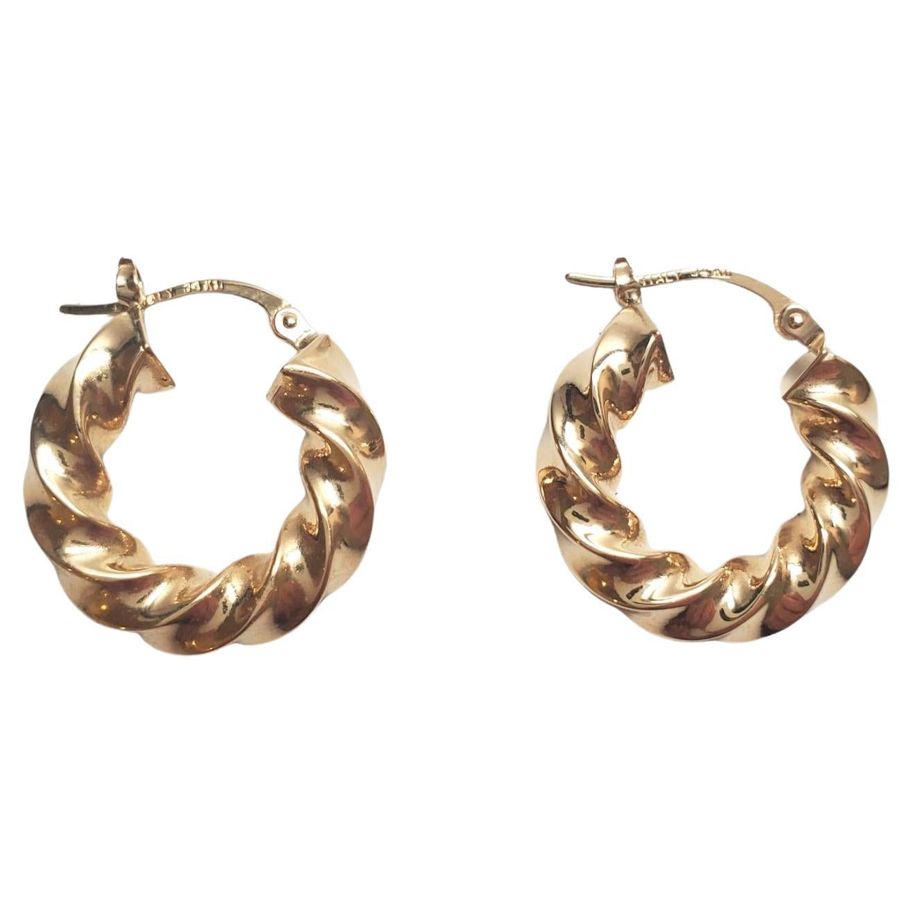 14K Yellow Gold Twisted Hoop Earrings #17630