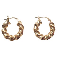 14K Yellow Gold Twisted Hoop Earrings #17630
