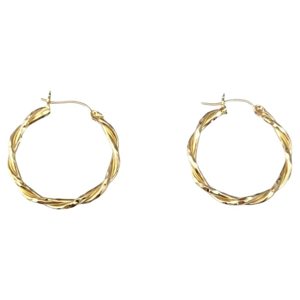 14K Yellow Gold Twisted Hoop Earrings #21739 For Sale