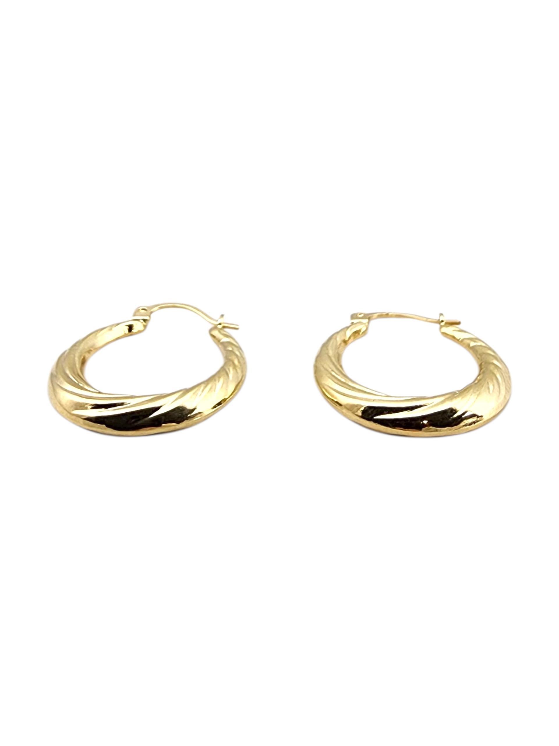 14K Yellow Gold Twisted Hoop Earrings #22724 For Sale 3