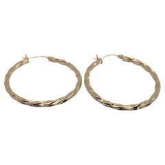 14K Yellow Gold Twisted Hoop Earrings #23827