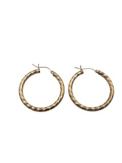 14K Yellow Gold Twisted Hoop Earrings #24862