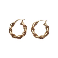 14K Yellow Gold Twisted Hoop Earrings #25034