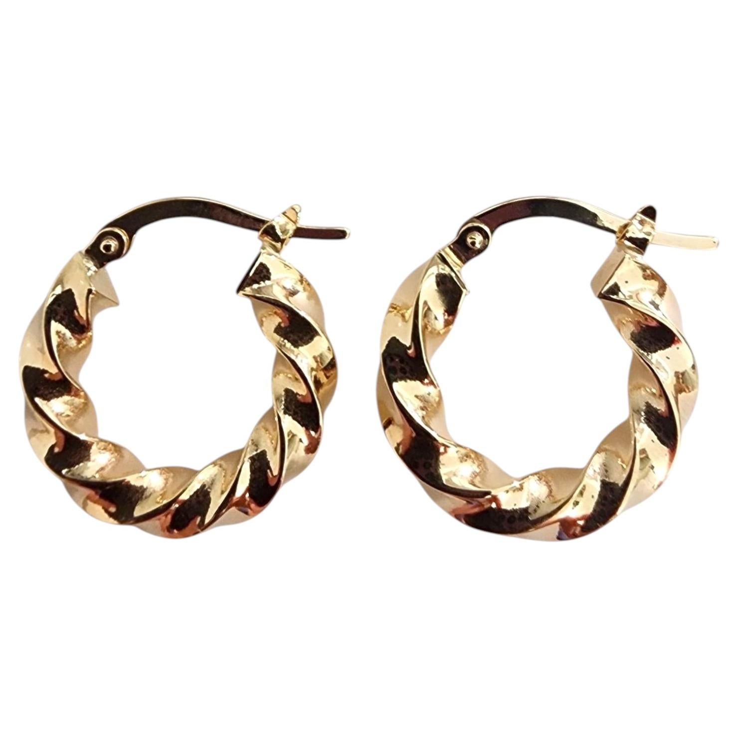 14K Yellow Gold Twisted Hoop Earrings #25533